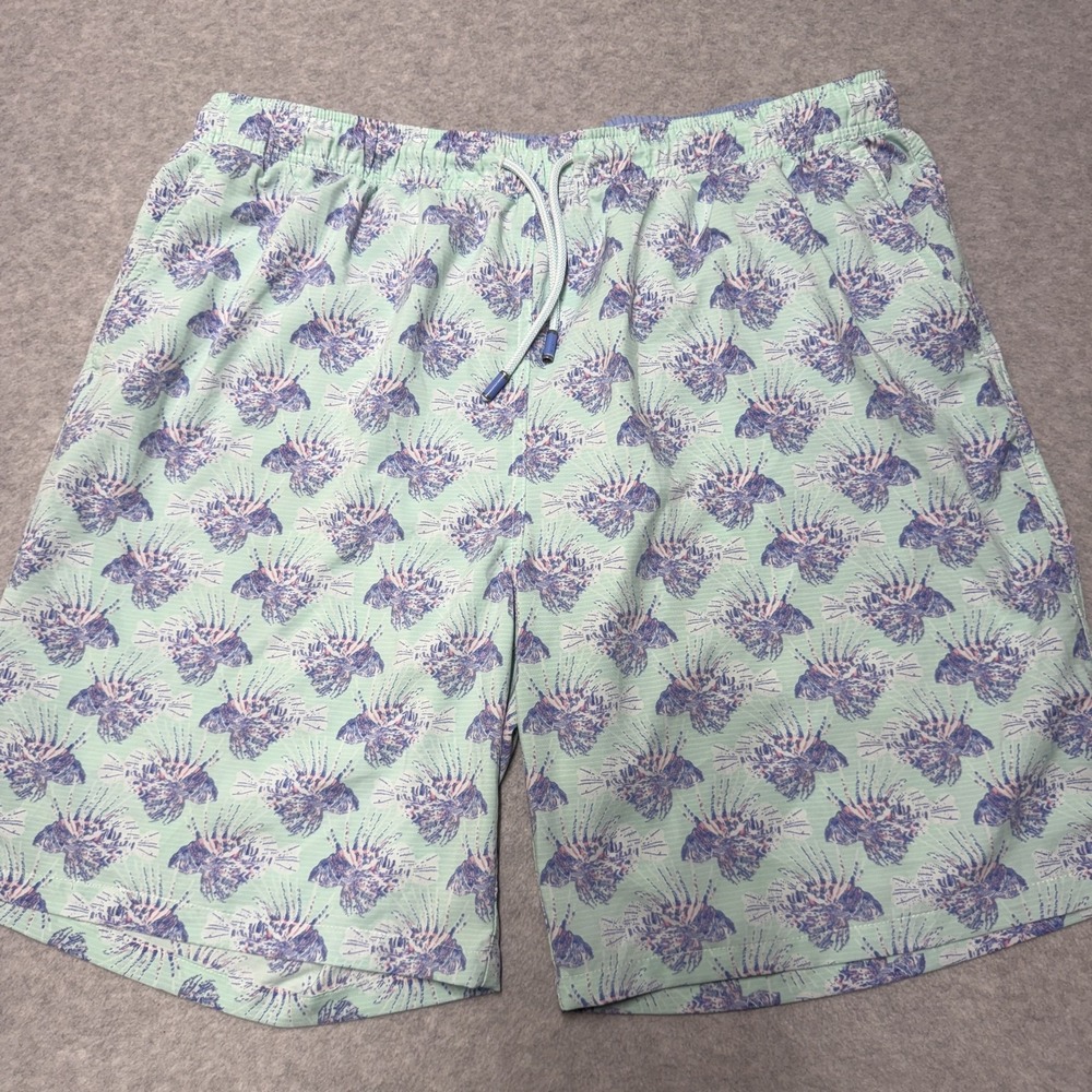 Chubbies Swim Trunks Mens 36 Green Lionfish Print Lined Drawstring Quick Dry